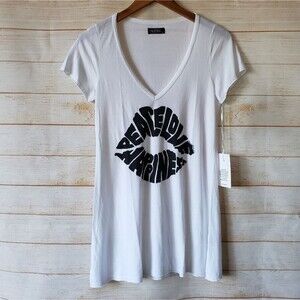 Lauren Moshi Peace Love Happiness Lips V-neck Short Sleeve T-Shirt Mini Dress